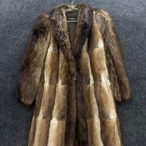 Vintage 1960s full-length Canadian beaver fur coat with rich natural striping